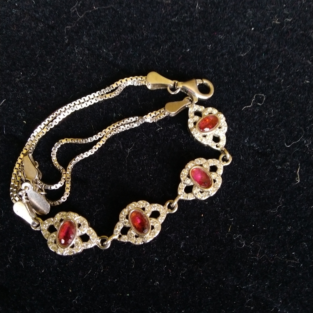 Sterling Silver Hydro Ruby, White Quartz Bracelet - image 3